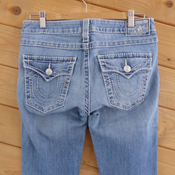 True Religion Light Wash "Section Hi Rise Boot" Boot Leg Jeans Mid Rise Size 28 - Picture 6 of 11